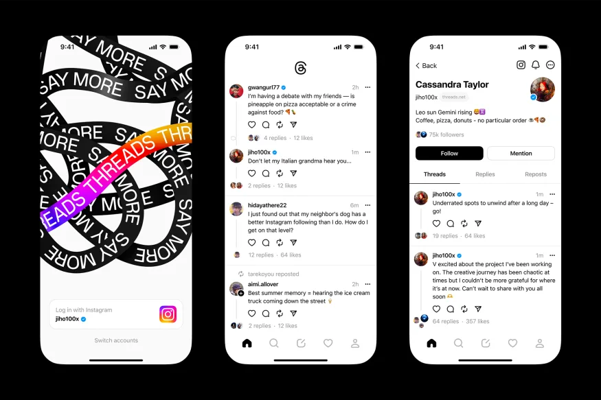 Screenshots of Threads app interface.